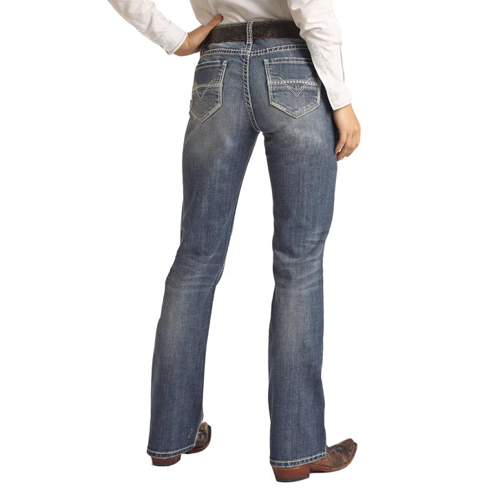 Rock and Roll Denim Ivory Embroidery Riding Jean