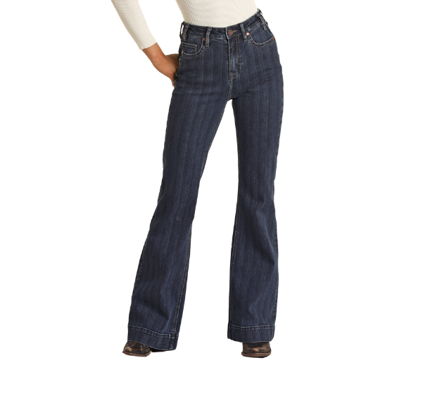 Rock & Roll Ladies Stripe High Rise Trouser Jean