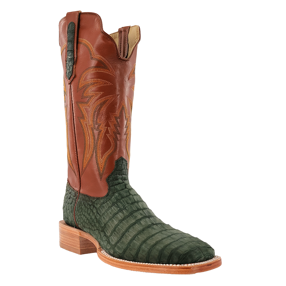 R. Watson Nubuck Olive Green Caiman Boot