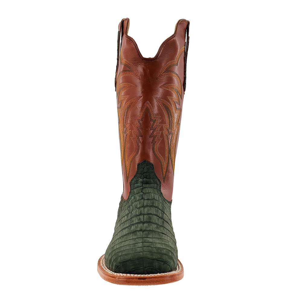 R. Watson Nubuck Olive Green Caiman Boot