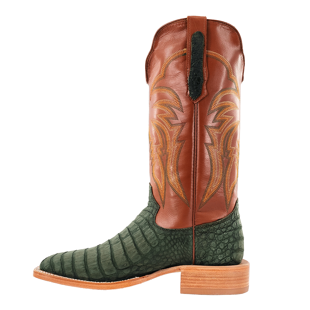 R. Watson Nubuck Olive Green Caiman Boot