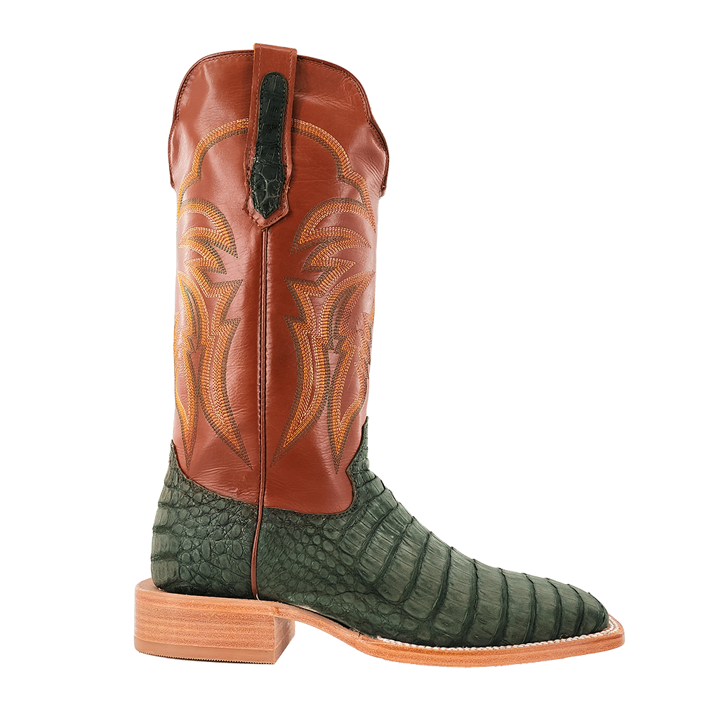 R. Watson Nubuck Olive Green Caiman Boot