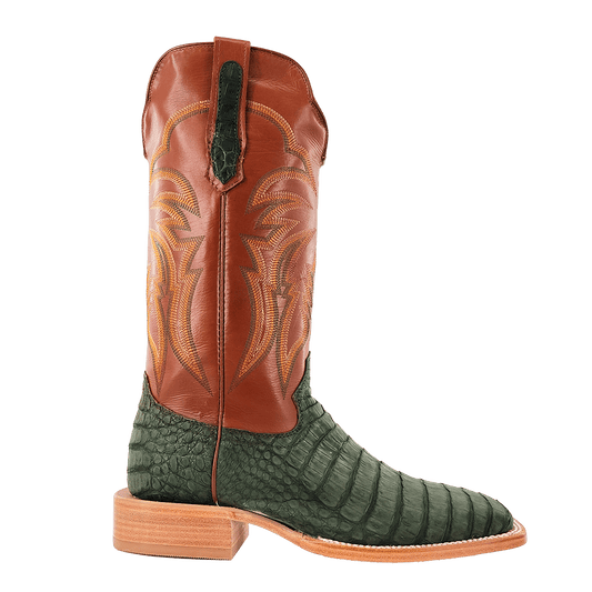 R. Watson Nubuck Olive Green Caiman Boot