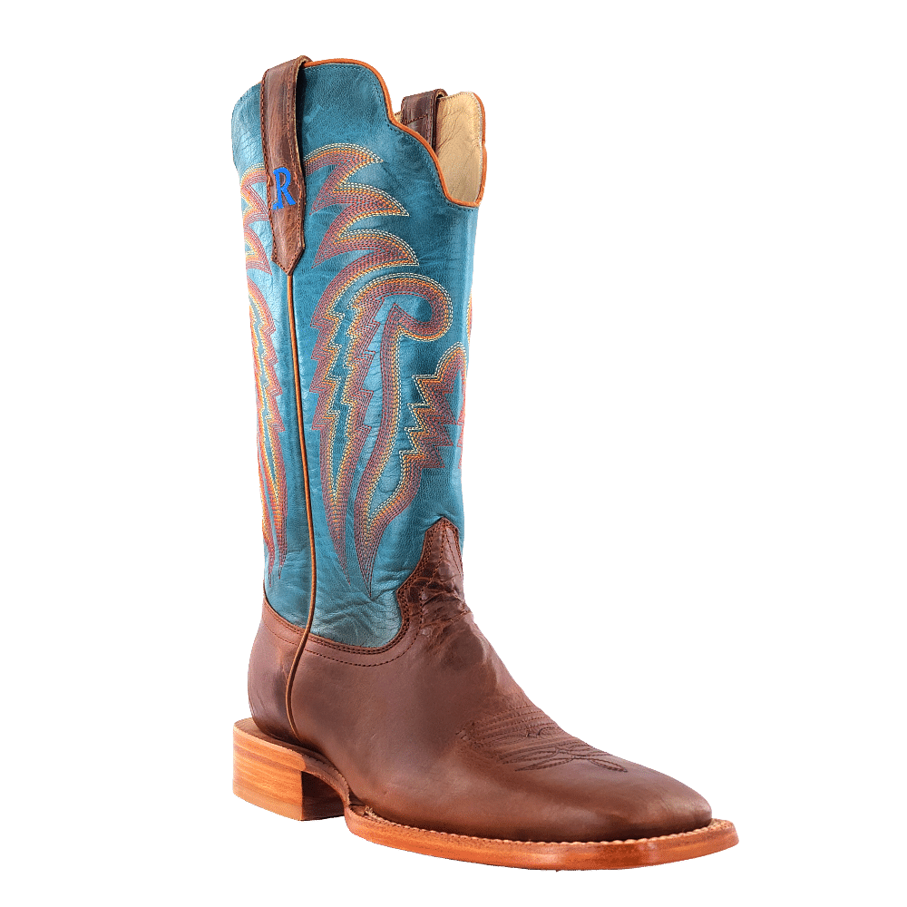 R. Watson Men’s Baby Blue and Palomino Tan Cowhide Wide Square 13″ Boot