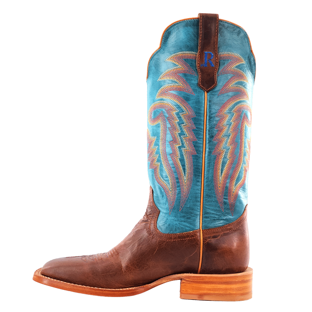 R. Watson Men’s Baby Blue and Palomino Tan Cowhide Wide Square 13″ Boot
