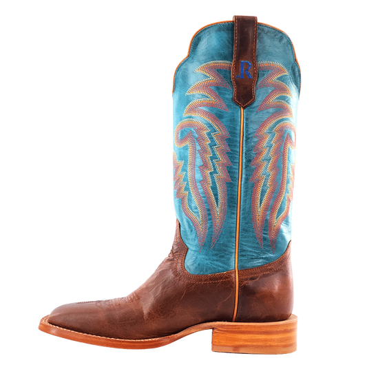R. Watson Men’s Baby Blue and Palomino Tan Cowhide Wide Square 13″ Boot