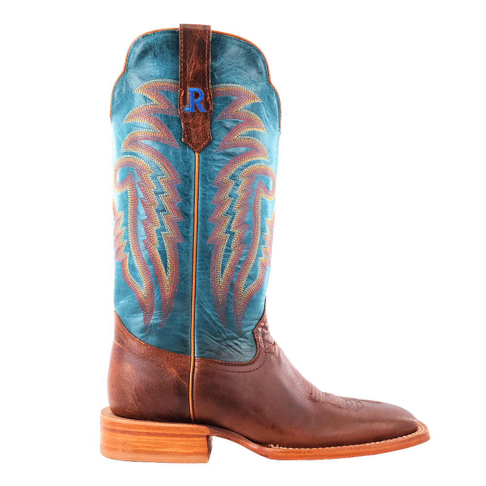 R. Watson Men’s Baby Blue and Palomino Tan Cowhide Wide Square 13″ Boot