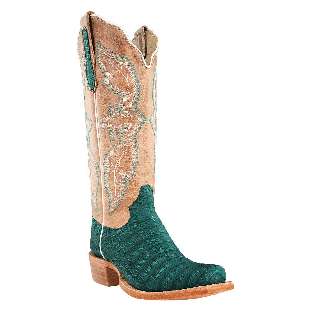 R. Watson Women's Turquoise Nubuck Sueded Caiman Belly Boot