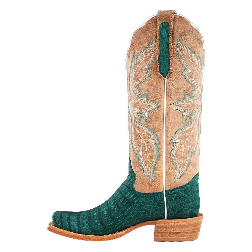 R. Watson Women's Turquoise Nubuck Sueded Caiman Belly Boot