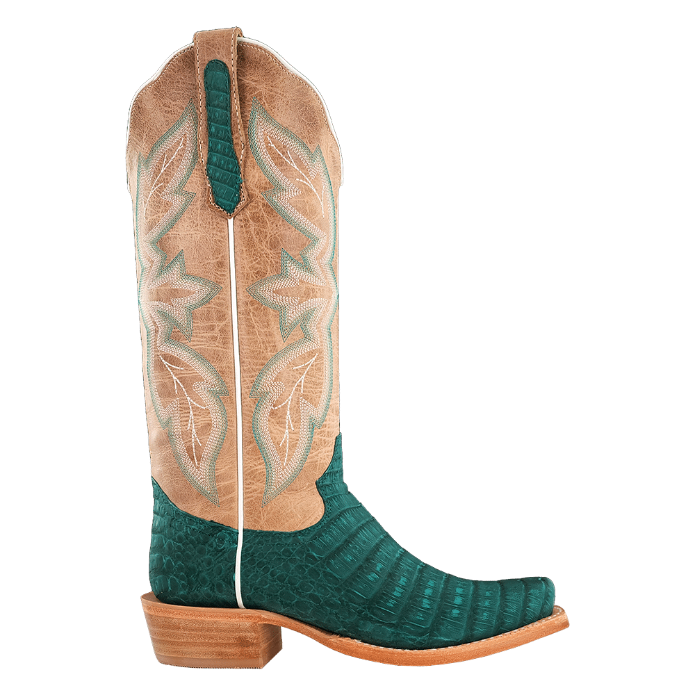 R. Watson Women's Turquoise Nubuck Sueded Caiman Belly Boot