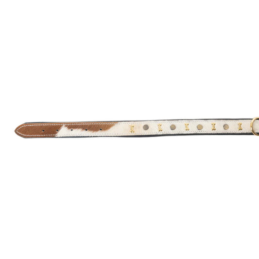 Myra Prairie Paws Studded Hairon Dog Collar in Brown & White