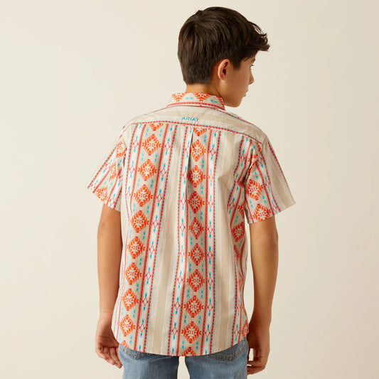 Ariat Boy's Wade Classic Fit Tan and Orange Shirt
