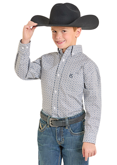 Panhandle Slim Boys' Blue & Grey Print Button Shirt