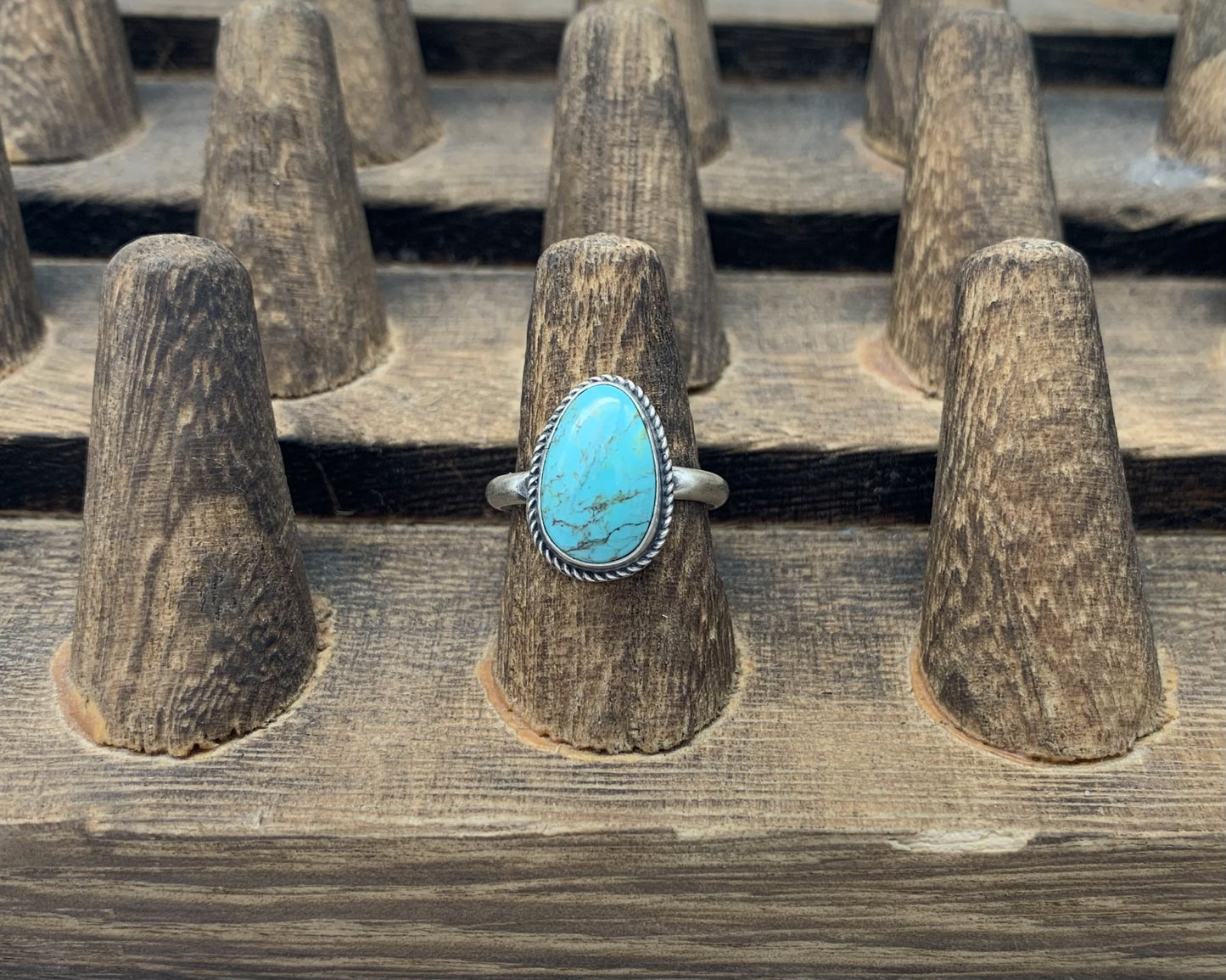 Turquoise Ring with Rope Setting- Size 7 1/2