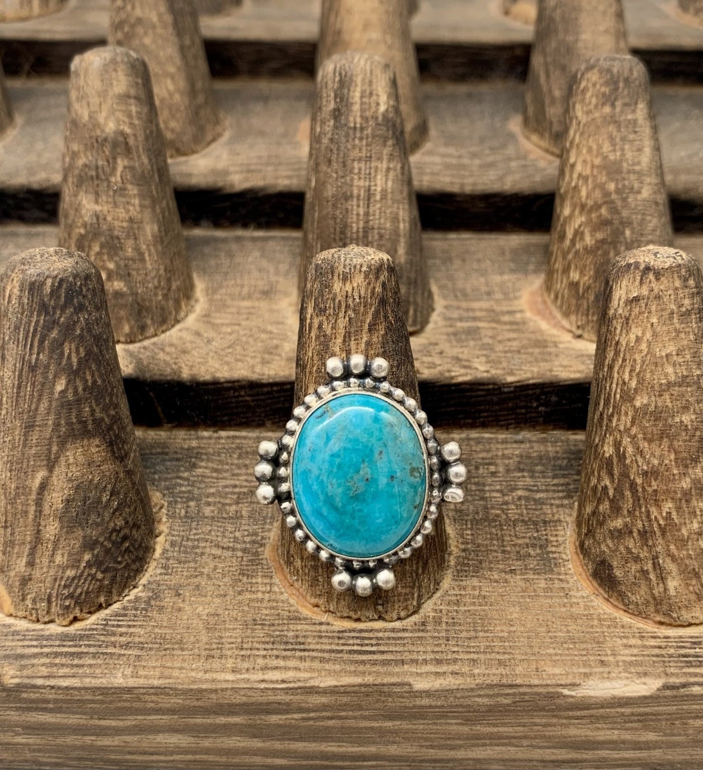 Bold Round Turquoise Ring- Size 8