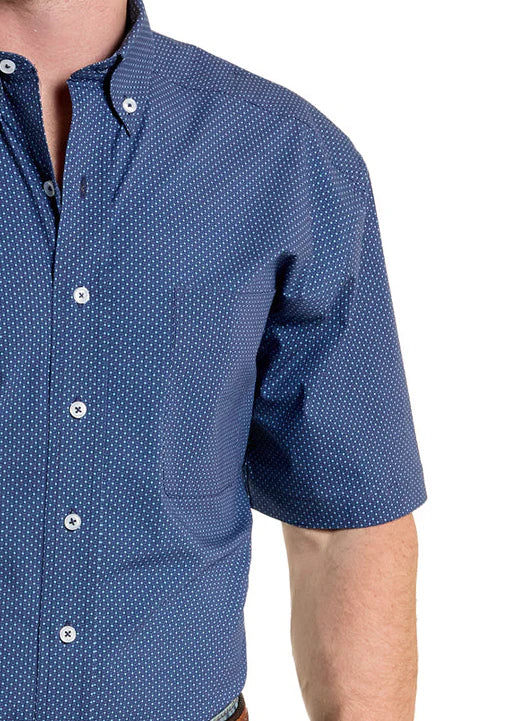 Panhandle Slim Blue Geometric Short Sleeve Button Shirt