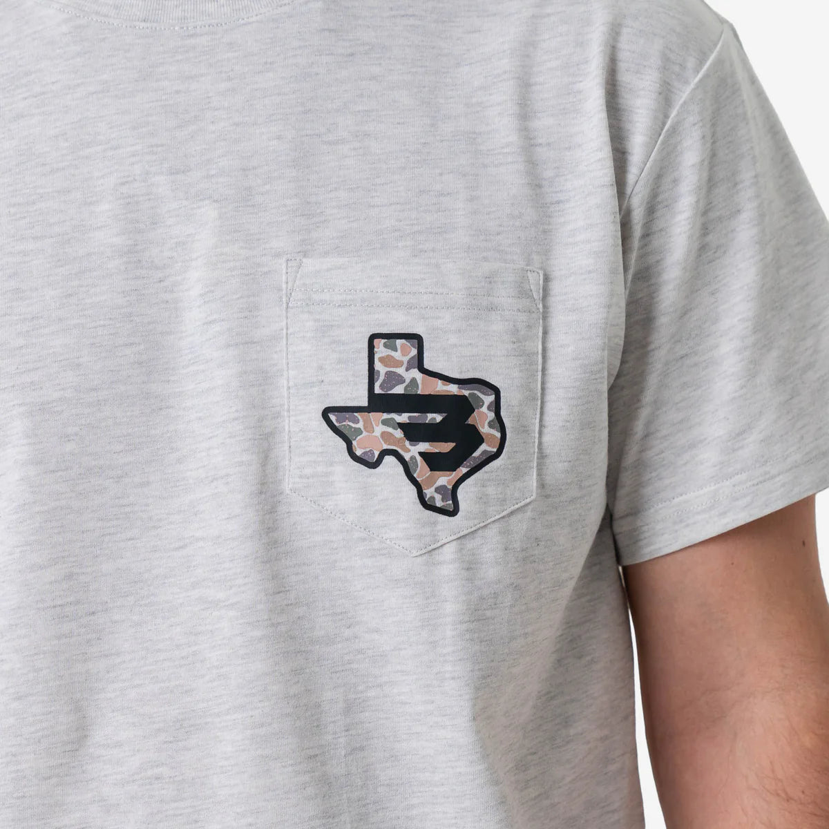 Burlebo Texas Camo Flying B Logo Tee in Heather Ash Grey