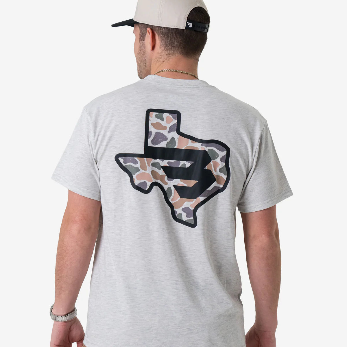 Burlebo Texas Camo Flying B Logo Tee in Heather Ash Grey