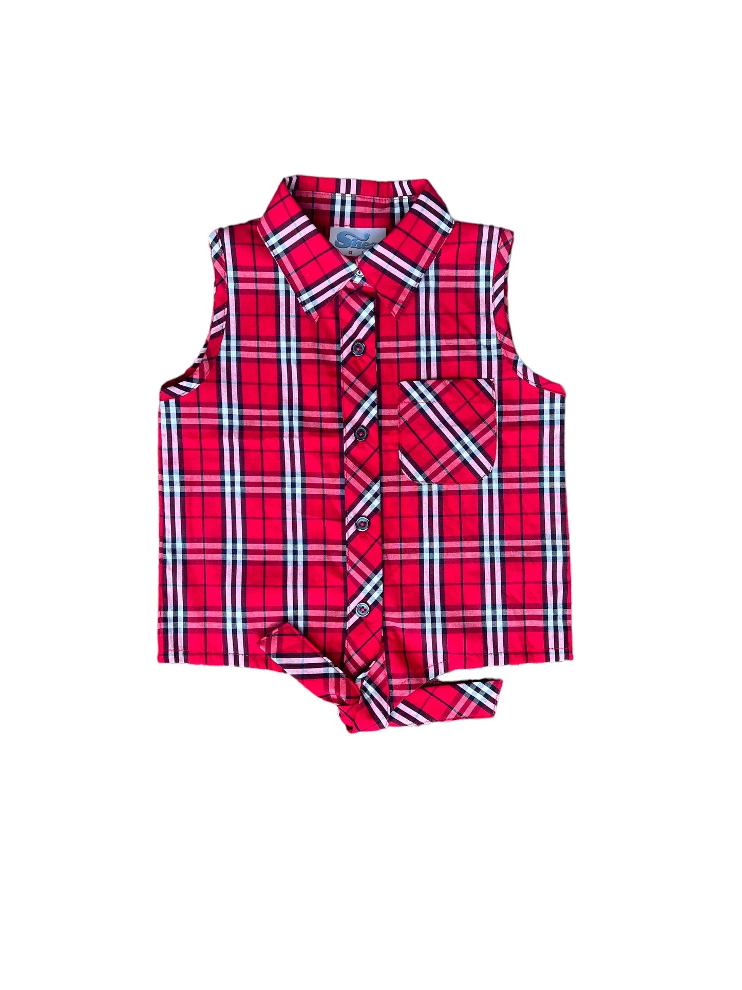 Shea Baby Red Plaid Tie Shirt