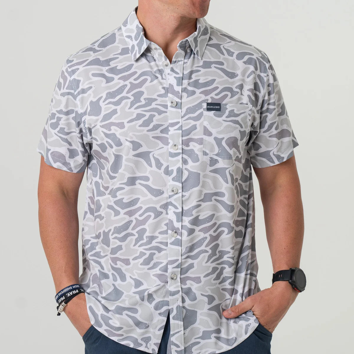 Burlebo Performance Button Up in White Camo