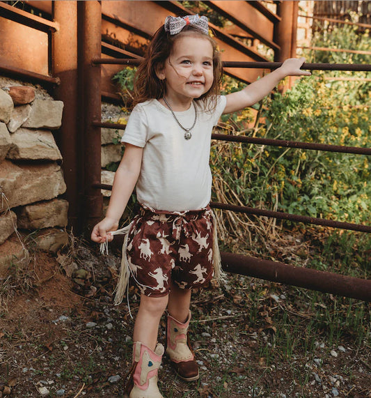 Shea Baby Brown Cowgirl Shorts with Fringe