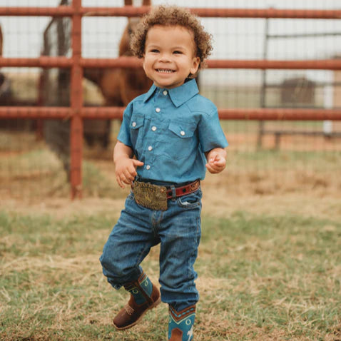 Shea Baby Toddler Light Denim Short Sleeve Pearl Snap Shirt