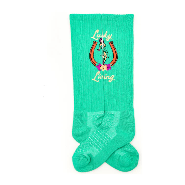 Lucky Chuck Lucky Living Island Cowgirl Turquoise Performance Socks