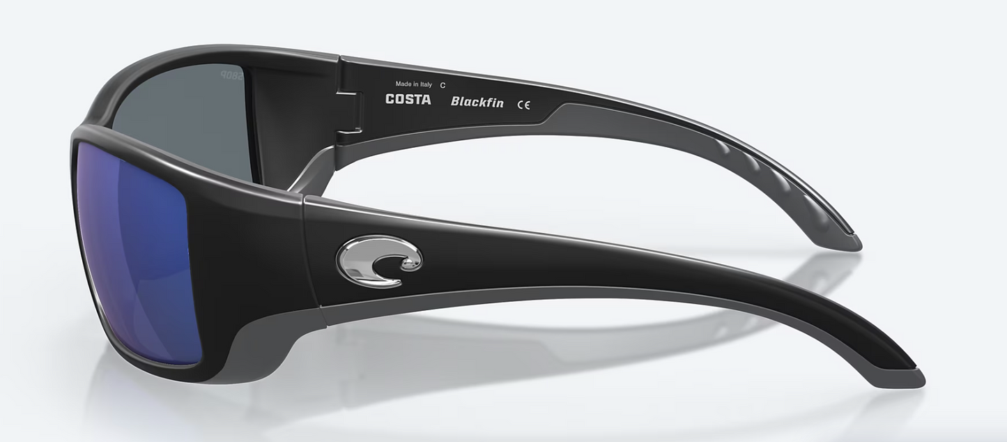Costa Blackfin Polarized Polycarbonate Sunglasses in Matte Black/Blue Mirror