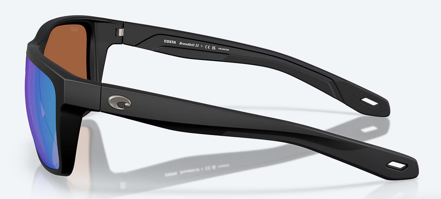 Costa Broadbill II Polarized Polycarbonate Sunglasses Matte Black/ Green Mirror