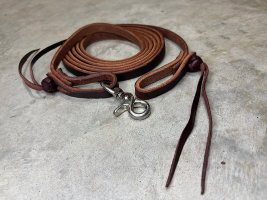 1/2" Chocolate Harness Leather Roping Rein with Cowboy Knot (2 String)