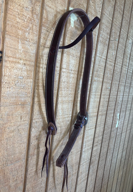 1" Chocolate Harness Leather Slip Ear Headstall with Cowboy Knots