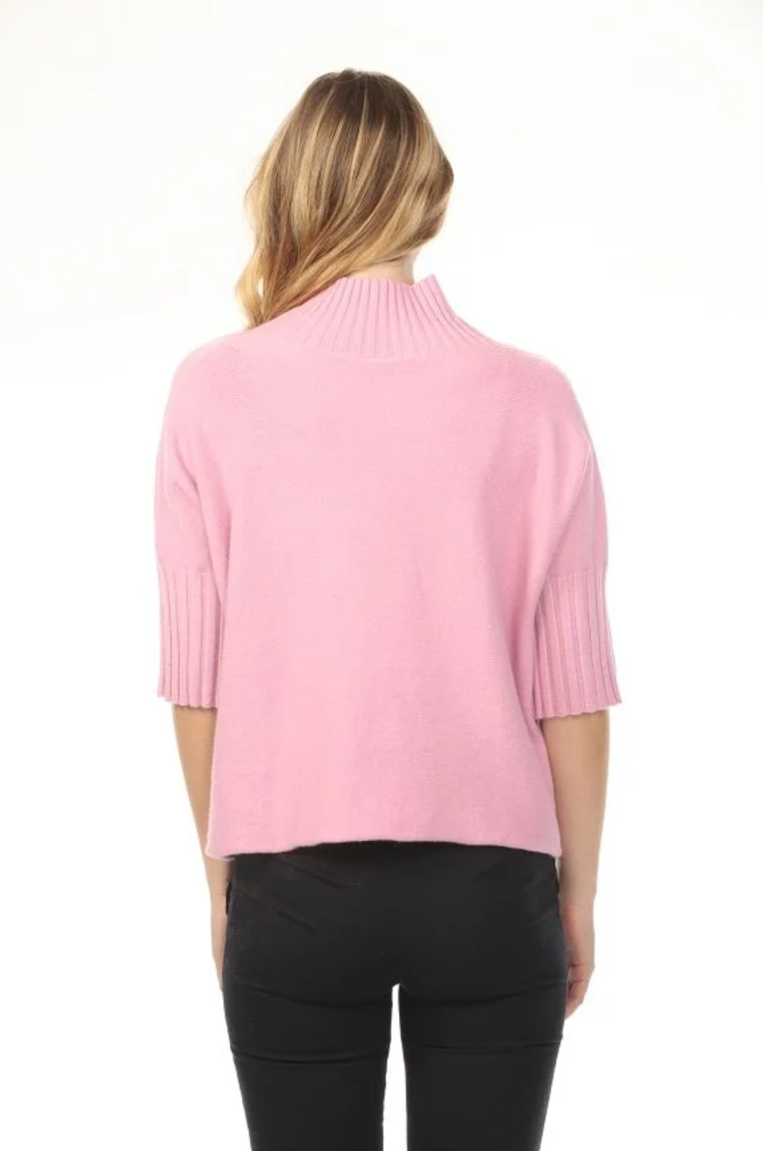 Aria Pleated Sleeve Mock Neck Sweater in Bubble Gum