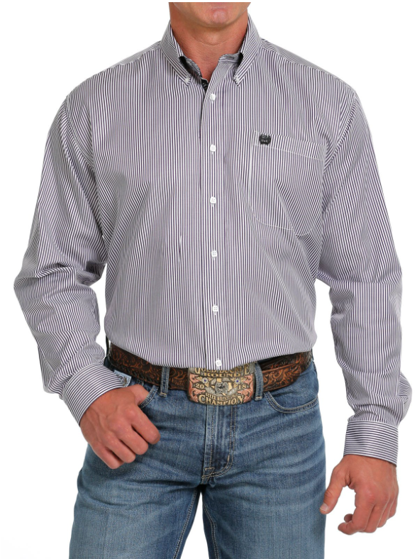 Cinch L/S Purple and White Stripe S XLTR