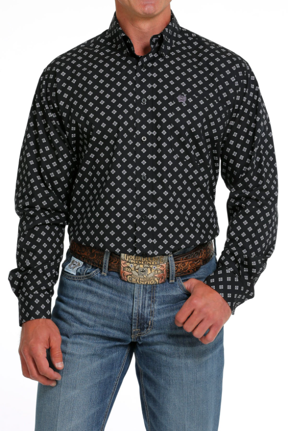 Cinch Diamond Print L/S BLK/Pur Shi XLTR