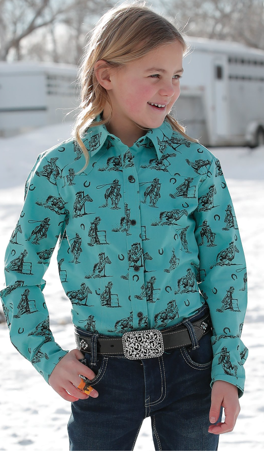 Cinch Western Print Turquoise Shirt XS4-5