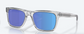 Gray frame sunglasses with blue lenses on a white background