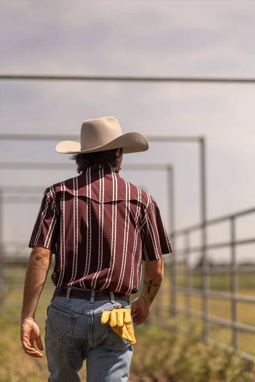 Ferrell Brand The Tucker Short Sleeve Pearl Snap Shirt in Maroon