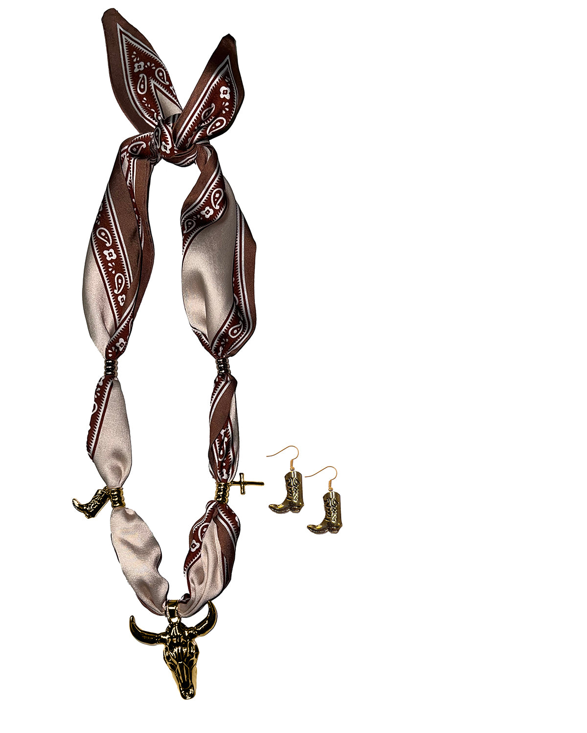 Silver Strike Brown Scarf and Charm Set