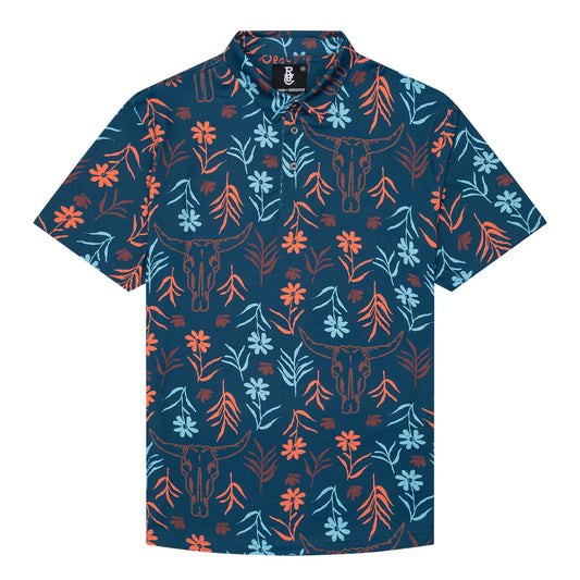 Raised by Coyotes Skulls & Daisies Polo
