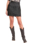 Rock & Roll Denim Studded Microsuede Skirt with Fringe