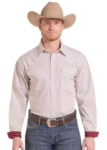 Panhandle Slim Rough Stock Geometric Stripe Print Long Sleeve Snap Shirt