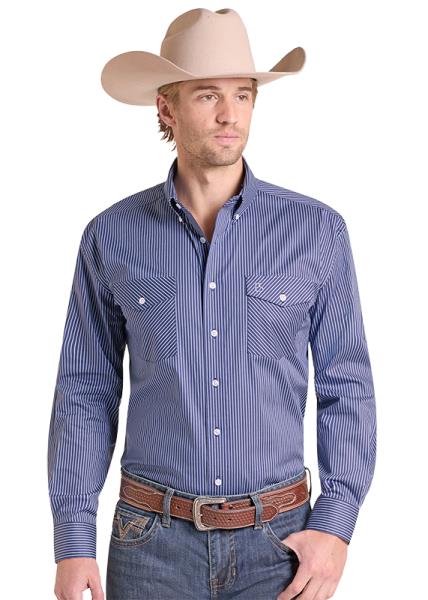 Panhandle Slim Stripe Long Sleeve Button Shirt in Blue
