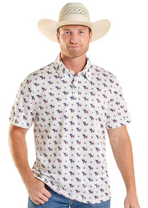Panhandle Slim Pearl Snap Longhorn Pattern Polo