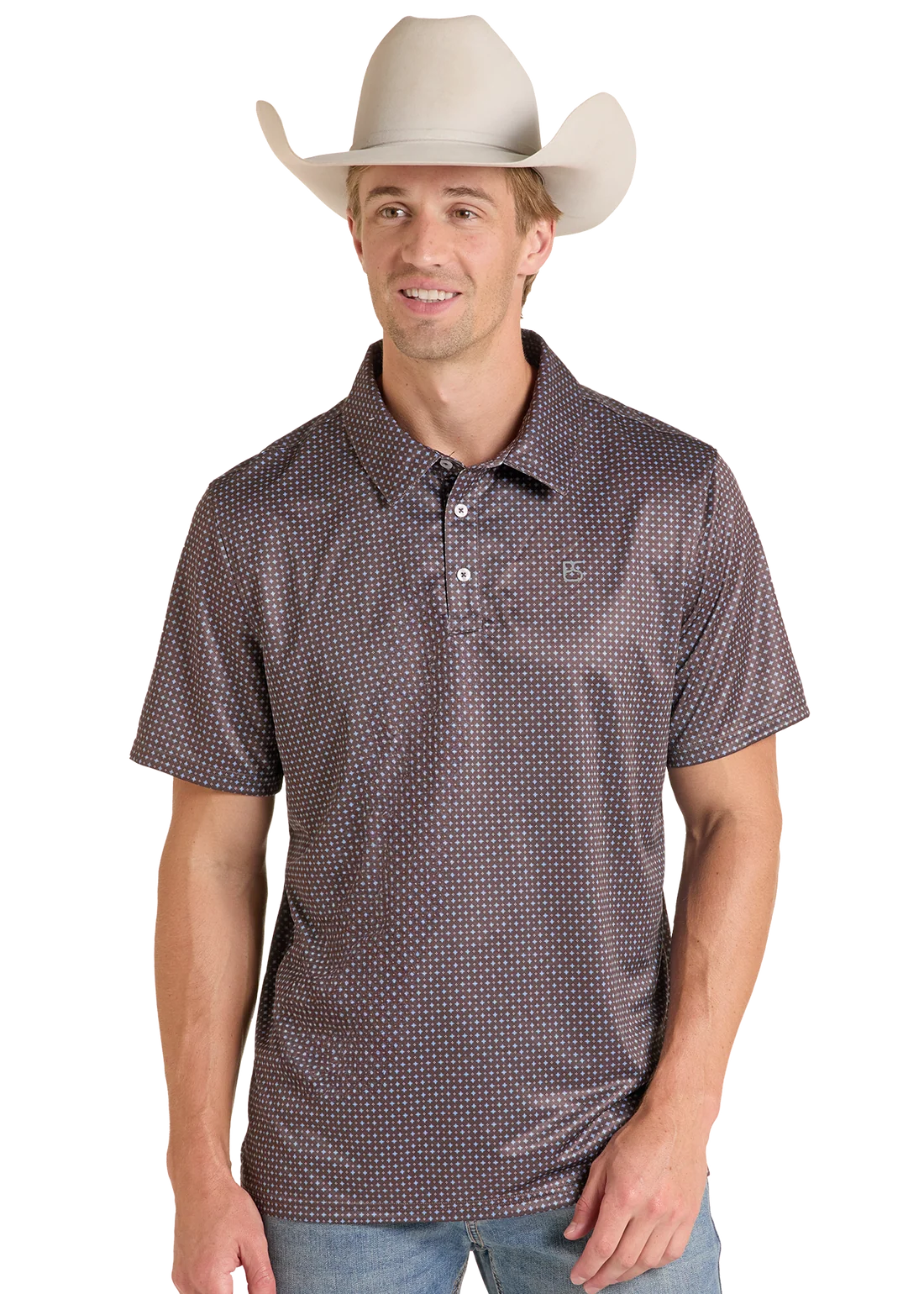 Panhandle Slim Brown Geometric Performance Polo