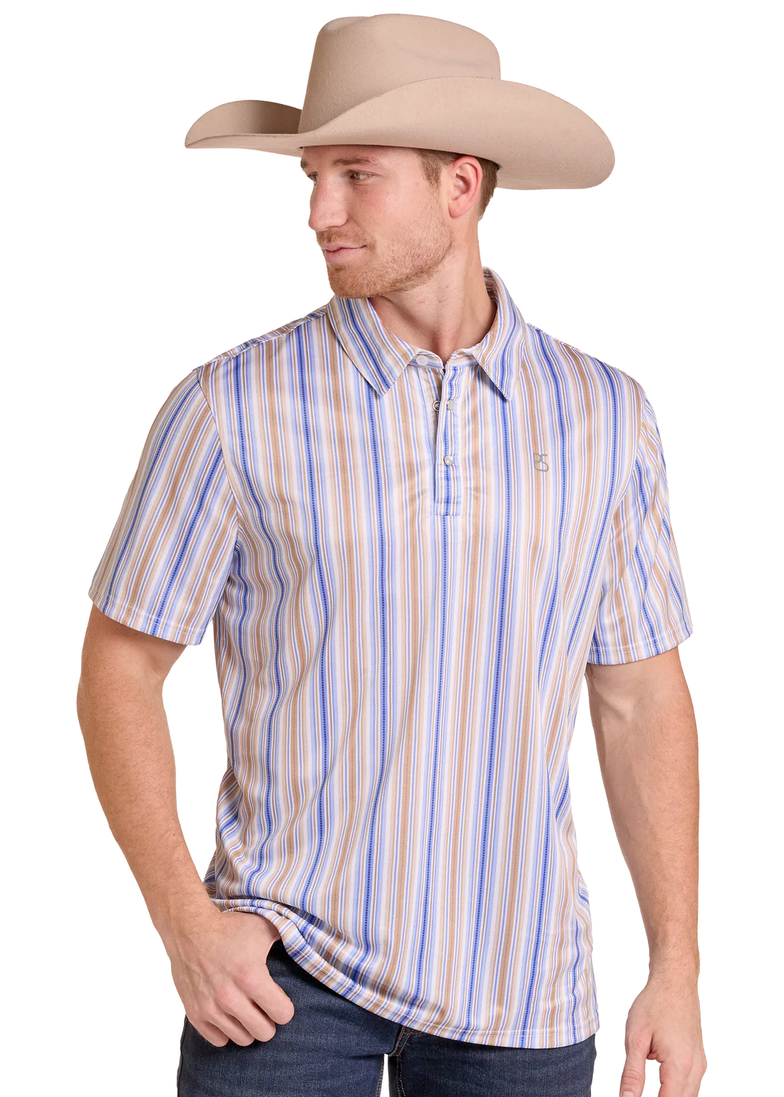 Panhandle Slim Stripe Performance Polo in Tan