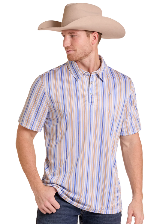 Panhandle Slim Stripe Performance Polo in Tan
