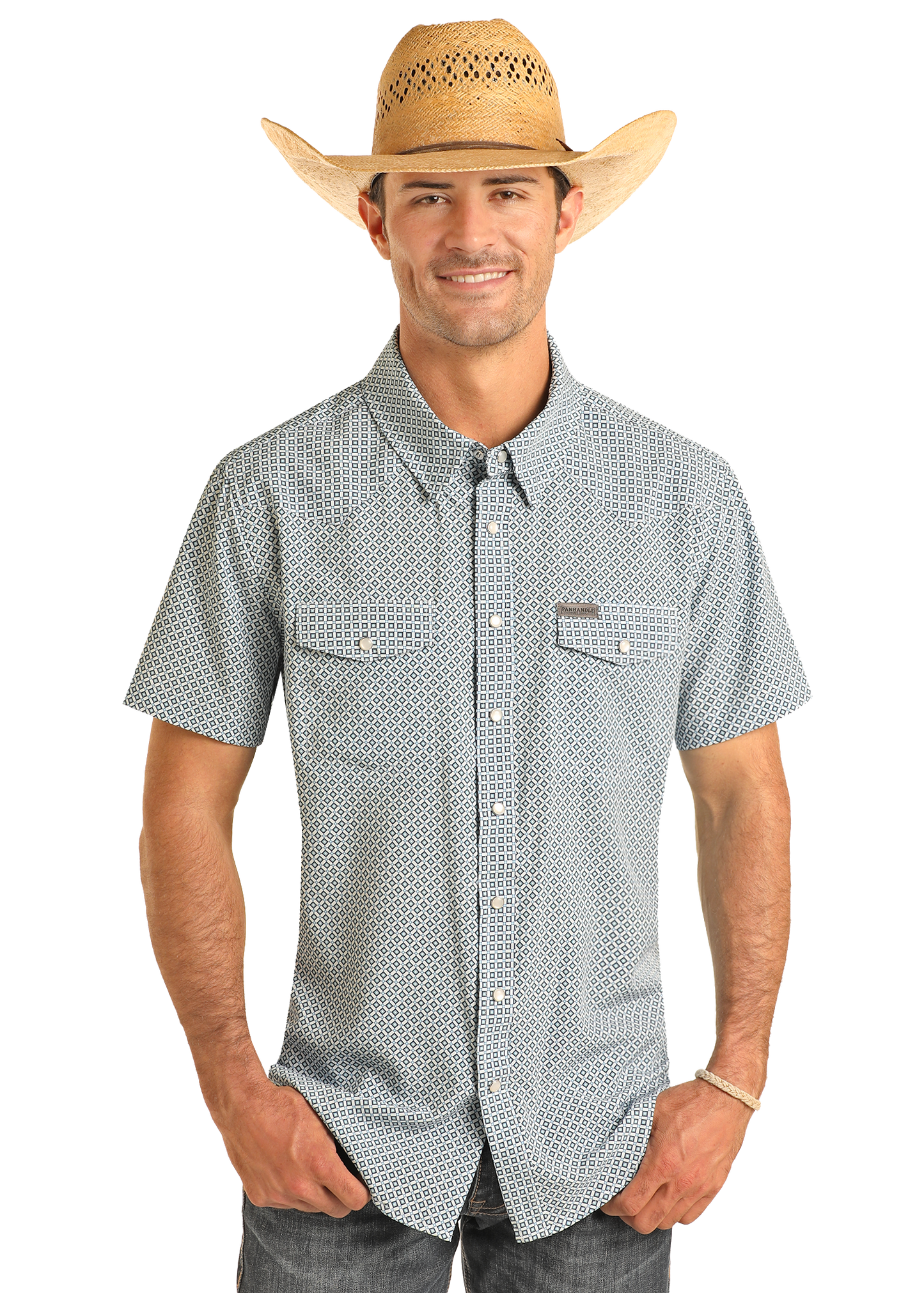 Panhandle Men's Performance Blue/Black Geometric Snap Shirt