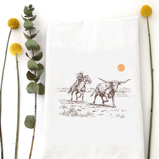 Chasing Longhorn Tea Towel