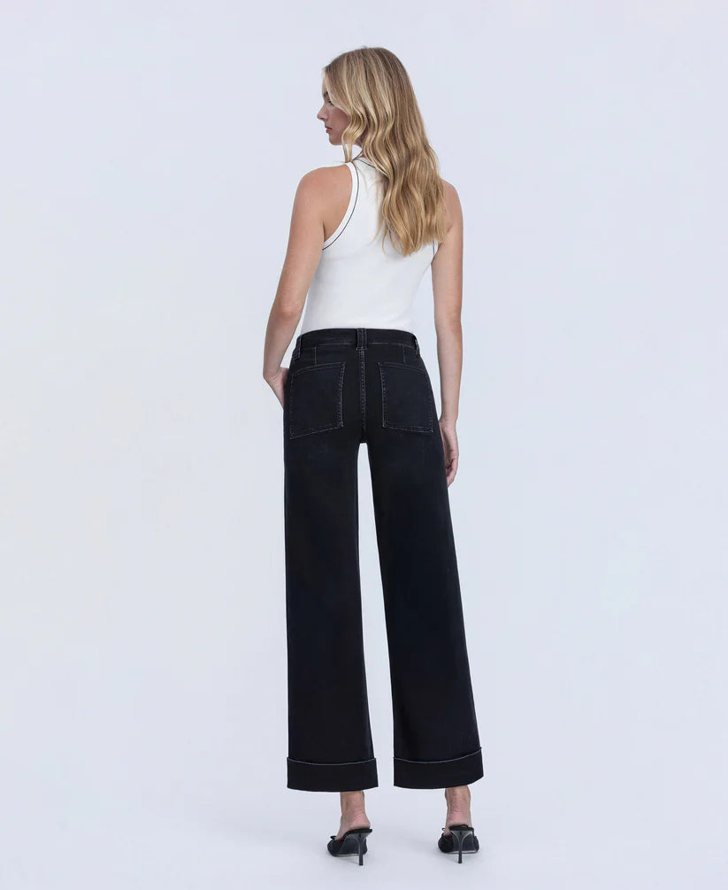 Vervet High Rise Cuffed Baggy Wide Leg Jeans in Black