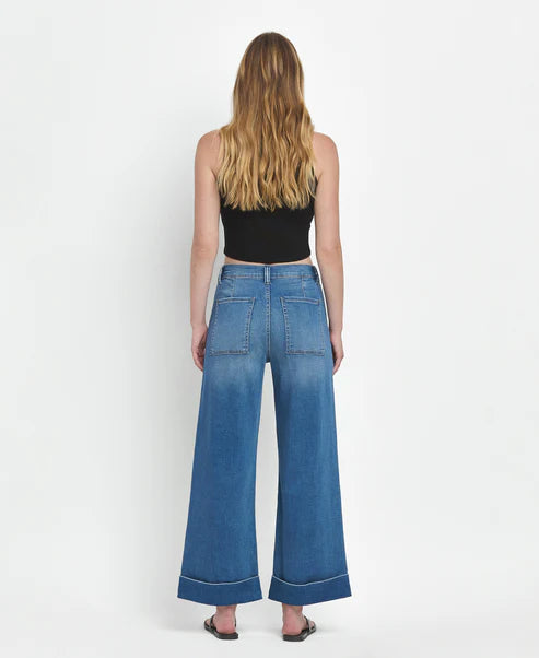High Rise Cuffed Baggy Wide Leg Jeans in Enviably
